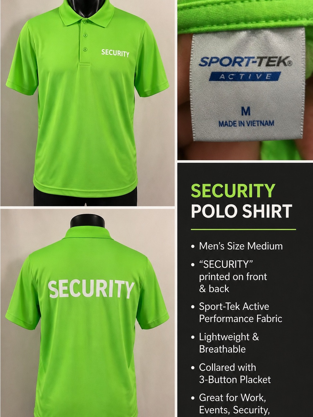 Sport-Tek Active Men's Security Polo Shirt - Lime Green - M